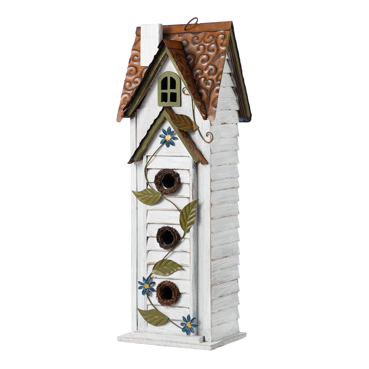 Glitzhome® 24.25" Oversized Washed White 3-Tiered Solid Wood Villa Birdhouse